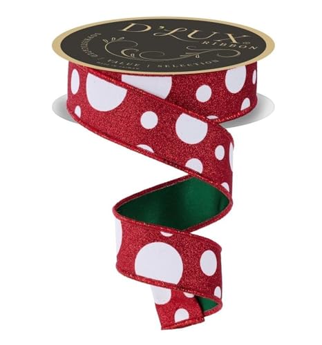 Craig Bachman D-Lux Glitzerband, riesig, gepunktet, 3,8 cm x 9,1 m, Rot mit weißen Punkten und grüner Rückseite, Drahtkanten Craig Bachman D-Lux Glitzerband, riesig, gepunktet, 3,8 cm x 9,1 m, Rot mit weißen Punkten und grüner Rückseite, Drahtkanten von Craig Bachman