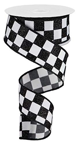 Craig Bachman Glitzer-kariertes Schleifenband mit Drahtrand, 3,8 cm breit x 9,1 m lang, Polyester, Weiß, Perfekt für alle Gelegenheiten von Craig Bachman
