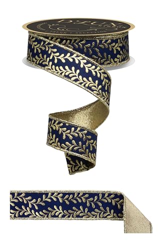 D'Lux Folienband mit Draht für Schleifen, Kränze, Girlanden, Basteln und Weihnachtsdekorationen (Marineblau, Gold, 3,8 cm x 9,1 m) von Craig Bachman