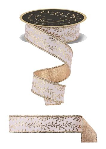 D'Lux Folienband mit Draht für Schleifen, Kränze, Girlanden, Handwerk und Weihnachtsdekorationen (Elfenbein, Gold, 3,8 cm x 9,1 m) von Craig Bachman