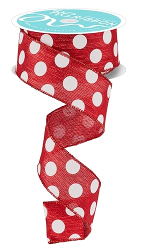 Gepunktetes Band mit Draht, für Schleifen, Kränze, Girlanden, Weihnachtsbaumspitzen, Geschenkverpackungen, Basteln und Dekoration (Rot – Metallic-Gewebe, 3,8 cm breit x 9,1 m) von Craig Bachman