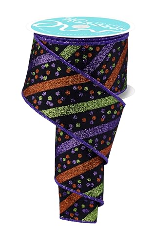 Glitzerstreifen und Konfetti-Punkte, Drahtband für Schleifen, Kränze, Basteln und Dekorationen (Schwarz, Lila, Limettengrün, Orange, 6,3 cm breit x 9,1 m) von Craig Bachman