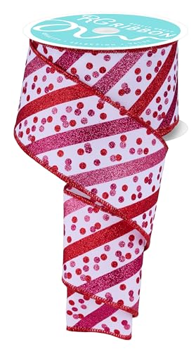 Glitzerstreifen und Konfetti-Punkte, Drahtband für Schleifen, Kränze, Basteln und Dekorationen (weiß, rosa, rot, 6,3 cm breit x 9,1 m) von Craig Bachman
