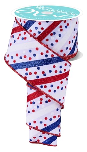 Glitzerstreifen und Konfetti-Punkte, Drahtband für Schleifen, Kränze, Basteln und Dekorationen (weiß, rot, königsblau, 6,3 cm breit x 9,1 m) von Craig Bachman