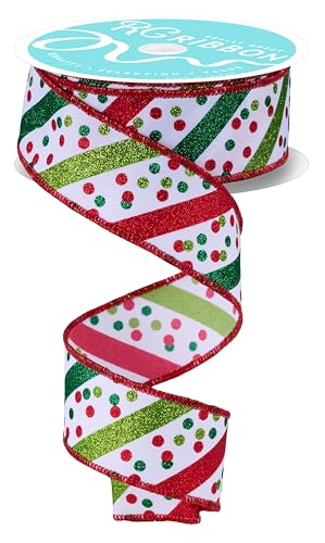 Glitzerstreifen und Konfetti-Punkte, Drahtband für Schleifen, Kränze, Basteln und Dekorationen (weiß, rot, limettengrün, smaragdgrün, 3,8 cm breit x 9,1 m) von Craig Bachman