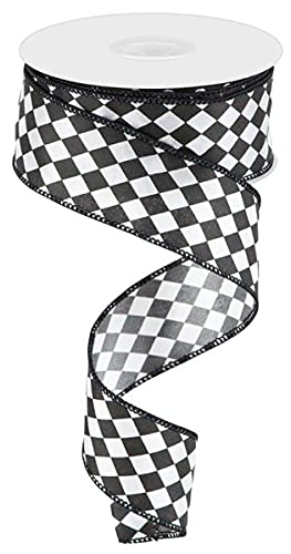 Kleines Harlekin-Band mit Drahtrand, 9,1 m (weiß, schwarz, 3,8 cm) von Craig Bachman