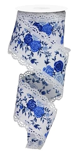 Mini-Rosen Drahtband mit gewellten Spitzenkanten für Schleifen, Kränze, Blumenarrangements, Handwerk und Dekorationen (weiß, hellblau, blau, 6,3 cm breit x 9,1 m) von Craig Bachman