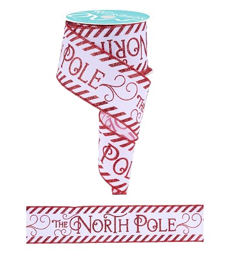 North Pole Drahtband mit Zuckerstangen-Streifen für Weihnachtsschleifen, Kränze, Geschenkverpackungen, Girlanden, Baumbesätze, Handwerk und Dekorationen (Weiß, Rot, 6,3 cm breit x 9,1 m) von Craig Bachman