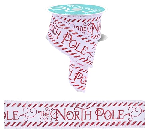 North Pole Drahtband mit Zuckerstangen-Streifen und Drift-Kanten für Weihnachtsschleifen, Kränze, Geschenkverpackungen, Girlanden, Baumbesätze, Handwerk und Dekorationen (Weiß, Rot, 6,3 cm breit x 9,1 von Craig Bachman
