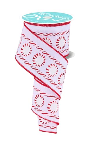 Peppermints and Candy Stripes 6,3 cm Drahtband für Schleifen, Kränze, Geschenkverpackungen, Handwerk und Weihnachtsdekoration, Satin (Rot, Weiß, 6,3 cm breit x 9,1 m) von Craig Bachman