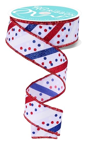 RG Ribbon 3,8 cm Glitzerstreifen und Konfetti-Punkte, Drahtband für Schleifen, Kränze, Handwerk und Dekorationen, Weiß, Rot, Königsblau, 9,1 m – USA, patriotisch, Unabhängigkeitstag RG Ribbon 3,8 cm Glitzerstreifen und Konfetti-Punkte, Drahtband für Schleifen, Kränze, Handwerk und Dekorationen, Weiß, Rot, Königsblau, 9,1 m – USA, patriotisch, Unabhängigkeitstag von Craig Bachman