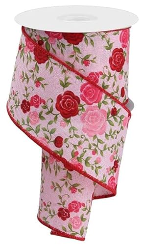 RG Ribbon Cottage Rosen mit Drahtkanten, 6,3 cm x 9,1 m, Hellrosa, Rot, Grün, für Blumenschleifen, Kränze, Geschenkverpackungen, Basteln und Dekorationen von Craig Bachman