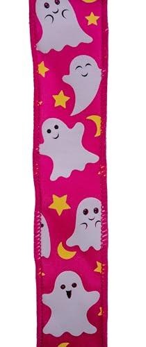 RG Ribbon Halloween-Geister mit Sternen und Monden, Drahtkanten, für Schleifen, Kränze, Basteln und Dekorationen (Hot Pink, 3,8 cm x 9,1 m) von Craig Bachman