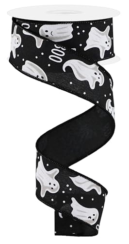 RG Ribbon Halloween-Geister und Punkte, Drahtkanten (schwarz, weiß, 3,8 cm x 9,1 m) von Craig Bachman