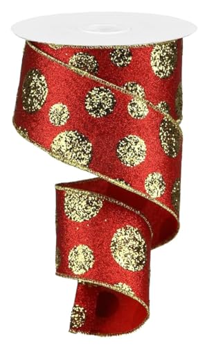 RG Ribbon Riesige Glitzer-Punkte, Drahtkanten, für Schleifen, Kränze, Basteln und Dekorationen (Rot, Gold, 6,3 cm x 9,1 m) von Craig Bachman