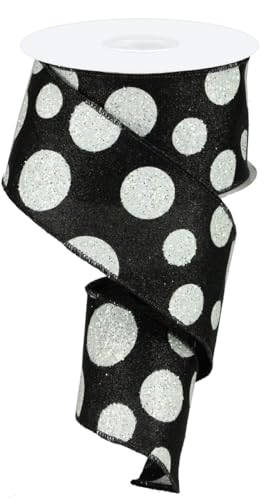 RG Ribbon Riesige Glitzer-Punkte, Drahtkanten, für Schleifen, Kränze, Handwerk und Dekorationen (schwarz, weiß, 6,3 cm x 9,1 m) von Craig Bachman