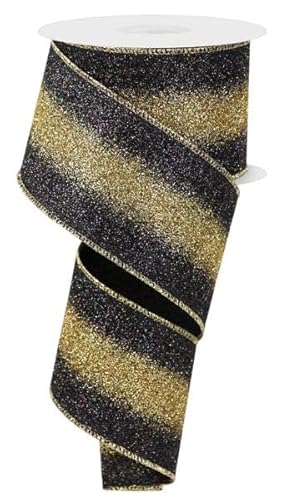 Schleifenband mit Farbverlauf, Glitzerstreifen, Drahtrand, 6,3 cm x 9,1 m (Schwarz, Gold) von Craig Bachman