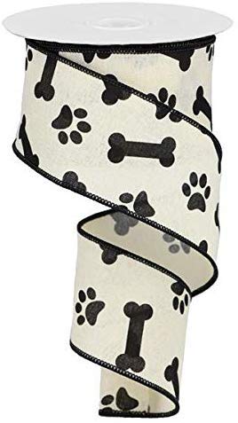 Schleifenband mit Pfotenabdruck- und Hundeknochenmotiv, 9,4 m (cremefarben, schwarz, 6,3 cm) von Craig Bachman