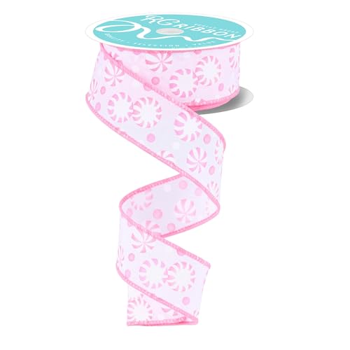 Weihnachtsband mit Draht für Bastelarbeiten, Kränze, Schleifen, Blumenarrangements, Geschenkverpackungen und Dekorationen (Rosa, Weiß, 3,8 cm x 9,1 m) von Craig Bachman