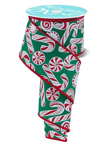 Zuckerstangen und Pfefferminzen, Drahtglitzerband für Weihnachtsschleifen, Kränze, Baumspitzen, Geschenkverpackungen, Basteln und Dekorationen (Smaragdgrün, Weiß, Rot, 6,3 cm breit x 9,1 m) von Craig Bachman