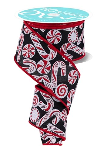 Zuckerstangen und Pfefferminzen, Drahtglitzerband für Weihnachtsschleifen, Kränze, Baumspitzen, Geschenkverpackungen, Basteln und Dekorationen (schwarz, weiß, rot, 6,3 cm breit x 9,1 m) von Craig Bachman