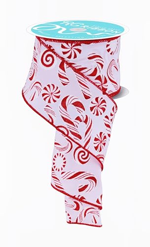 Zuckerstangen und Pfefferminzen, Drahtglitzerband für Weihnachtsschleifen, Kränze, Baumspitzen, Geschenkverpackungen, Basteln und Dekorationen (weiß, rot, 6,3 cm breit x 9,1 m) von Craig Bachman