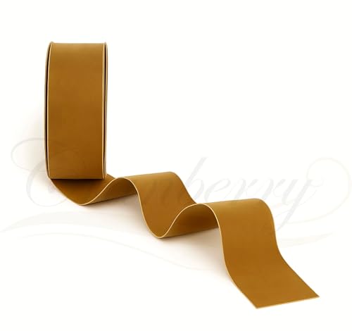 Goldfarbenes Samtband, 38 mm breit x 2 m Schnittlänge, luxuriöser einseitiger weicher Samtbesatz für Geschenkverpackungen, Hochzeit, Schleifen, Basteln, Weihnachten, Blumenarrangements und Dekoration von Cranberry