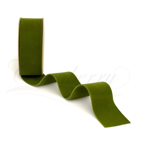 Moosgrünes Samtband, 38 mm breit x 2 m Schnittlänge, luxuriöser einseitiger weicher Samtbesatz für Geschenkverpackungen, Hochzeit, Schleifen, Basteln, Weihnachten, Blumenarrangements und Dekoration von Cranberry