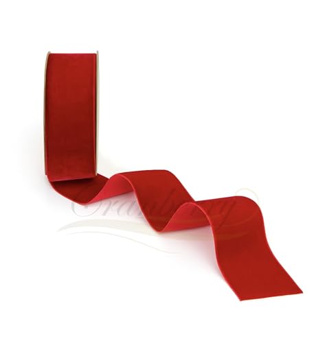 Rotes Samtband – 38 mm breit x 1 m Schnittlänge – luxuriöser einseitiger weicher Samtbesatz für Geschenkverpackungen, Hochzeit, Schleifen, Basteln, Weihnachten, Blumenarrangements und Dekoration von Cranberry