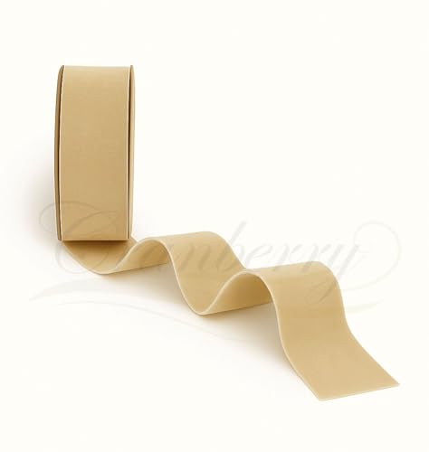 Samtband in Champagnergold, 38 mm breit x 1 m Schnittlänge, luxuriöser einseitiger weicher Samtbesatz für Geschenkverpackungen, Hochzeit, Schleifen, Basteln, Weihnachten, Blumenarrangements und von Cranberry