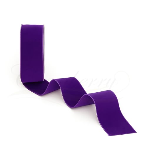 Violettes Samtband, 38 mm breit x 1 m Schnittlänge, luxuriöser einseitiger weicher Samtbesatz für Geschenkverpackungen, Hochzeit, Schleifen, Basteln, Weihnachten, Blumenarrangements und Dekoration von Cranberry