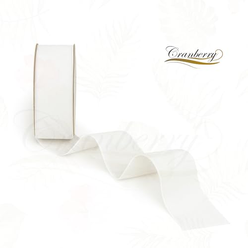 Weißes Samtband – 38 mm breit x 1 m Schnittlänge – luxuriöser einseitiger weicher Samtbesatz für Geschenkverpackungen, Hochzeit, Schleifen, Basteln, Weihnachten, Blumenarrangements und Dekoration von Cranberry