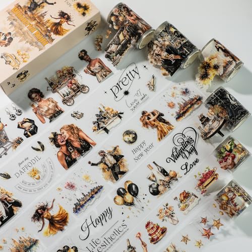 Cratey Retro Party PET Aufkleber Washi Tape 6 Rollen, 453 vorgeschnittene Aufkleber für Scrapbooking, Journaling, Kartenherstellung, Luftballons, Kuchen, Gentleman, Lady Muster Cratey Retro Party PET Aufkleber Washi Tape 6 Rollen, 453 vorgeschnittene Aufkleber für Scrapbooking, Journaling, Kartenherstellung, Luftballons, Kuchen, Gentleman, Lady Muster von Cratey
