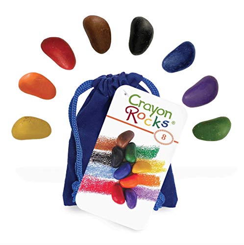 Crayon rocks - Ungiftige Kinder SOYA-Wachsmalstifte [Stiftgriff anregend] - dauerhaftige Kreide in Einer Blauen samt -Tasche - 8 natürliche wachsbar Farben - Zeichnen auf Papier und Stoff von Crayon rocks