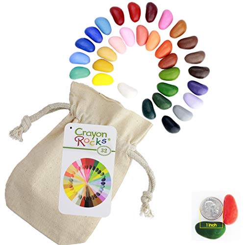 Crayon rocks - Ungiftige Kinder SOYA-Wachsmalstifte [Stiftgriff anregend] - dauerhaftige Kreide in Einer Musselin-Tasche - 32 natürliche wachsbar Farben - zeichnen auf Papier und Stoff von Crayon rocks