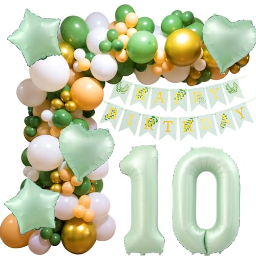 10 Geburtstag Deko, 10 Geburtstag Mädchen Junge, 10 Jahre Geburtstagdeko ballon, Happy Birthday Girlande Ballon 10 Grün Deko 10. Geburtstag Luftballons für Mädchen Junge 10. Geburtstag Dekoration von Crazy-M
