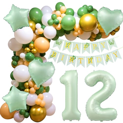 12 Geburtstag Deko, 12 Geburtstag Mädchen Junge, 12 Jahre Geburtstagdeko ballon, Happy Birthday Girlande Ballon 12 Grün Deko 12. Geburtstag Luftballons für Mädchen Junge 12. Geburtstag Dekoration von Crazy-M