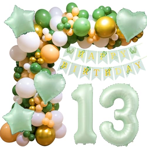 13 Geburtstag Deko, 13 Geburtstag Mädchen Junge, 13 Jahre Geburtstagdeko ballon, Happy Birthday Girlande Ballon 13 Grün Deko 13. Geburtstag Luftballons für Mädchen Junge 13. Geburtstag Dekoration von Crazy-M