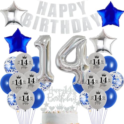 Crazy-M 14. Geburtstag Deko Set: 61 Stück, Blau, Silber, Ballon-Set, Luftballon, Party Dekoration, Jungen (14. Geburtstag), Unisex, Kinder Crazy-M 14. Geburtstag Deko Set: 61 Stück, Blau, Silber, Ballon-Set, Luftballon, Party Dekoration, Jungen (14. Geburtstag), Unisex, Kinder von Crazy-M