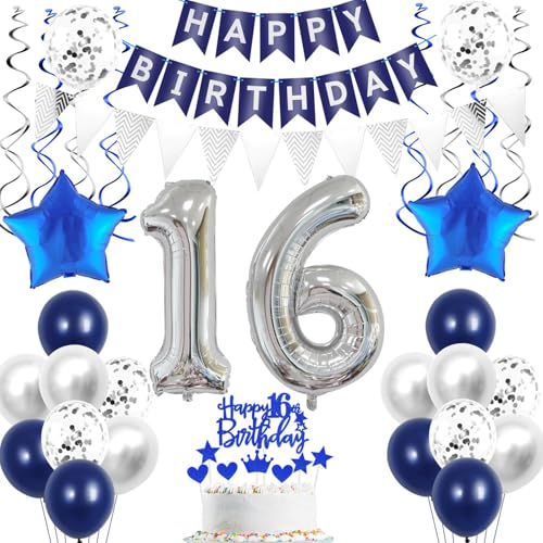 16. Geburtstag Dekoration Silber Blau Tortendeko Geburtstag 16 Jahre Junge Mädchen Party Deko Silber,deko 16. Geburtstag Junge,Tortendeko 16. Geburtstag Mädchen,Geburtstagsdeko 16 Jahre Junge Deko 16. Geburtstag Dekoration Silber Blau Tortendeko Geburtstag 16 Jahre Junge Mädchen Party Deko Silber,deko 16. Geburtstag Junge,Tortendeko 16. Geburtstag Mädchen,Geburtstagsdeko 16 Jahre Junge Deko von Crazy-M