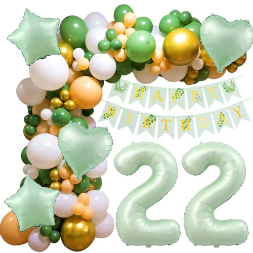 22 Geburtstag Deko, 22 Geburtstag Frau Mann, 22 Jahre Geburtstagdeko ballon, Happy Birthday Girlande Ballon 22 Grün Deko 22. Geburtstag Luftballons für Frauen Männer 22. Geburtstag Dekoration von Crazy-M