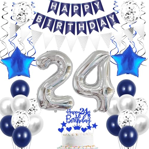 24. Geburtstag Dekoration Silber Blau Tortendeko Geburtstag 24 Jahre Mann Frauen Party Deko Silber,deko 24. Geburtstag Mann,Tortendeko 24. Geburtstag Frauen,Geburtstagsdeko 24 Jahre Männer Deko 24. Geburtstag Dekoration Silber Blau Tortendeko Geburtstag 24 Jahre Mann Frauen Party Deko Silber,deko 24. Geburtstag Mann,Tortendeko 24. Geburtstag Frauen,Geburtstagsdeko 24 Jahre Männer Deko von Crazy-M