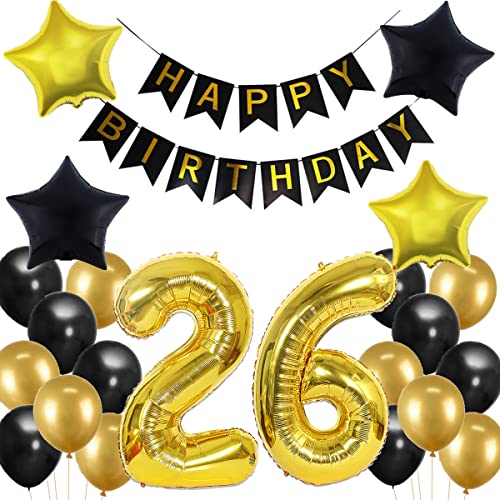 26. Geburtstag Dekoration, 26 Geburtstag Deko Schwarz und Gold, Geburtstagsdeko 26 Jahre Mann, 26 Jahre Geburtstagdeko Mann, Luftballon 26. Geburtstag Deko, 26. Party Luftballons von Crazy-M