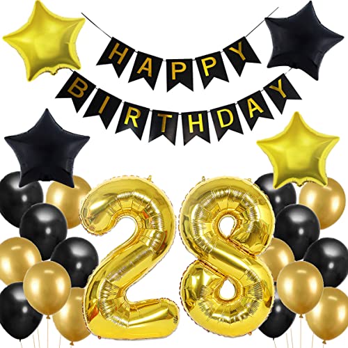 28. Geburtstag Dekoration, 28 Geburtstag Deko Schwarz und Gold, Geburtstagsdeko 28 Jahre Mann, 28 Jahre Geburtstagdeko Mann, Luftballon 28. Geburtstag Deko, 28. Party Luftballons von Crazy-M