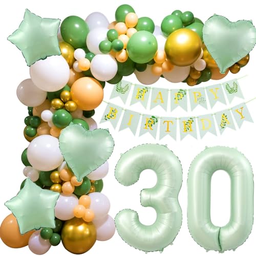 30 Geburtstag Deko, 30 Geburtstag Frau Mann, 30 Jahre Geburtstagdeko ballon, Happy Birthday Girlande Ballon 30 Grün Deko 30. Geburtstag Luftballons für Frauen Männer 30. Geburtstag Dekoration von Crazy-M