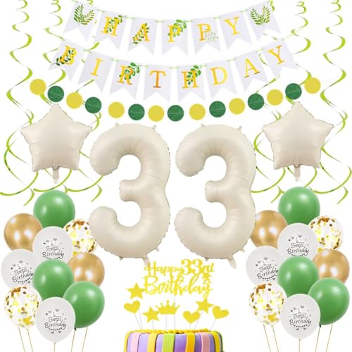 33. Geburtstagsdeko Frauen Grün Gold Luftballon 33. Geburtstag Deko 33. Luftballons Grün Beige Deko 33. Geburtstag Frau Cremeweiß ballon 33 Männer Geburtstagsdeko 33 Jahre Ballon Frau Mann von Crazy-M
