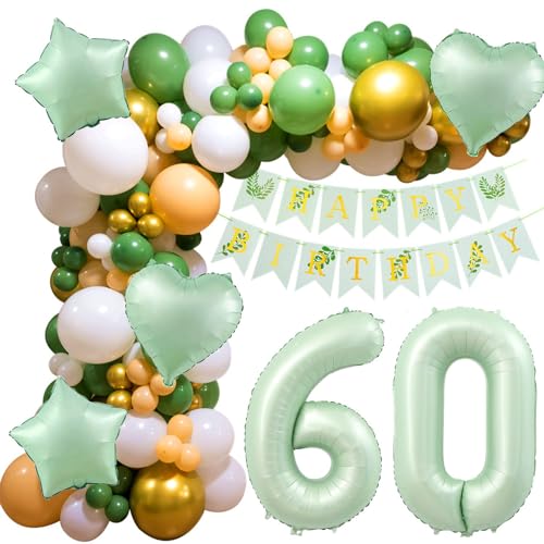 60 Geburtstag Deko, 60 Geburtstag Frau Mann, 60 Jahre Geburtstagdeko ballon, Happy Birthday Girlande Ballon 60 Grün Deko 60. Geburtstag Luftballons für Frauen Männer 60. Geburtstag Dekoration von Crazy-M