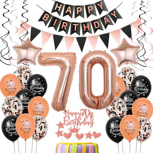70 Geburtstag Dekoration Luftballons rosegold schwarz ,deko 70. Geburtstag Frau deko , rosegold Luftballons Zahl 70 ,Happy Birthday Girlande Banner 70 Frau Geburtstagdeko 70 jahre Frau von Crazy-M