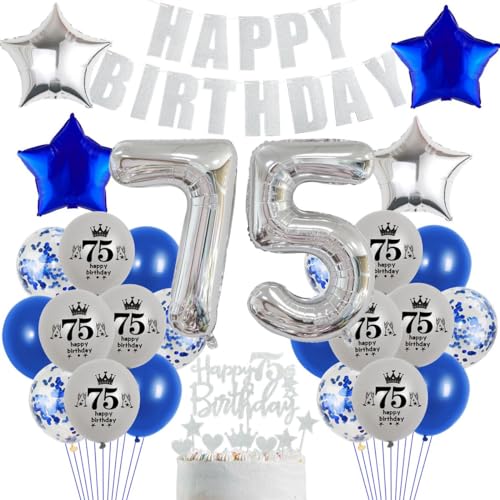 Crazy-M 75. Geburtstag Deko: Blau, Silber Ballon-Set für Mann, 61 Stück, Erwachsene Männer von Crazy-M