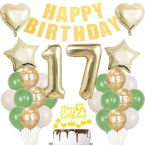 Crazy-M 17. Geburtstag Ballon-Deko Set: Gold, Olive Green - 61 Stück - BALLOON - Jugendliche - Teenager, Junge, Mädchen - Unisex - Konfetti - Ballon-Girlanden-Set Crazy-M 17. Geburtstag Ballon-Deko Set: Gold, Olive Green - 61 Stück - BALLOON - Jugendliche - Teenager, Junge, Mädchen - Unisex - Konfetti - Ballon-Girlanden-Set von Crazy-M
